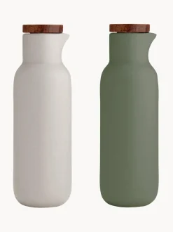 Aceitera y vinagrera de porcelana y madera de acacia Essentials, 2 uds.