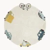 Alfombra infantil redonda artesanal con efecto alto-bajo Wheels, lavable
