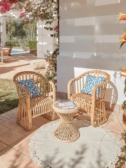Alfombra redonda artesanal de algodón con flecos Daya