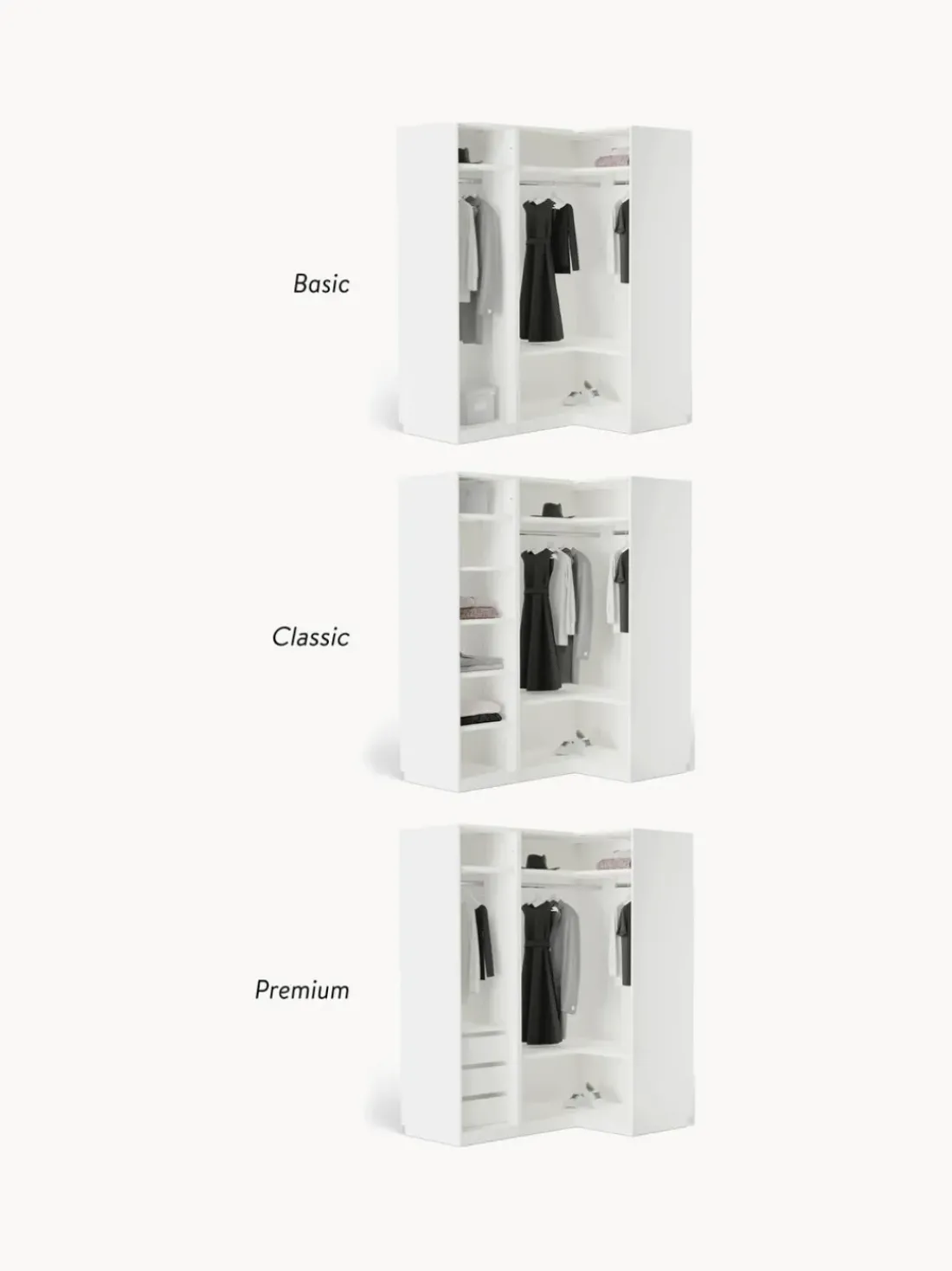 Armario esquinero modular Charlotte, 3 puertas (165 cm), diferentes variantes