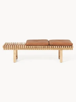 Banco de madera de fresno con asiento de cuero Sora