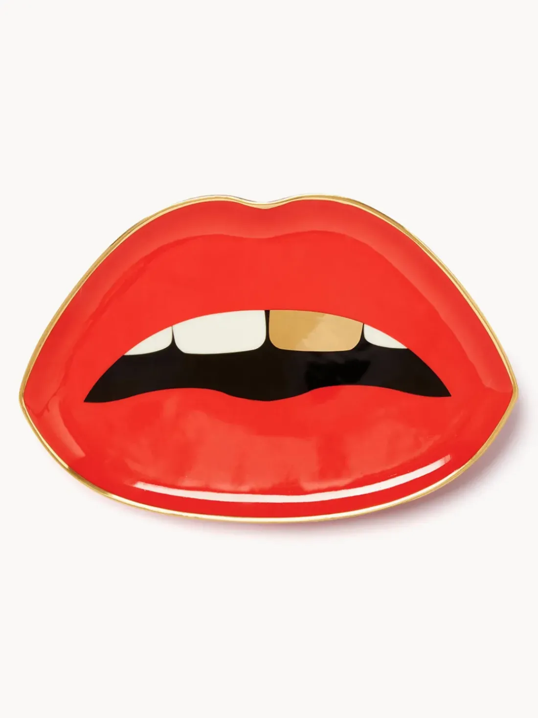 Bandeja decorativa de porcelana con oro Lips