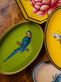 Bandeja decorativa pintada a mano con motivo de loro Fauna