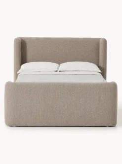 Cama continental en tejido bouclé con espacio de almacenamiento Perla