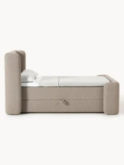 Cama continental en tejido bouclé con espacio de almacenamiento Perla
