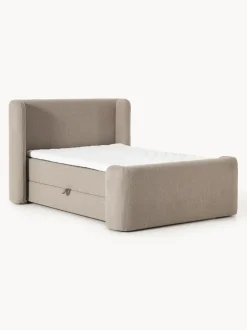 Cama continental en tejido bouclé con espacio de almacenamiento Perla