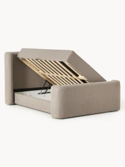 Cama continental en tejido bouclé con espacio de almacenamiento Perla