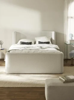 Cama continental en tejido bouclé con espacio de almacenamiento Perla