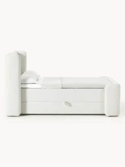 Cama continental en tejido bouclé con espacio de almacenamiento Perla