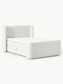 Cama continental en tejido bouclé con espacio de almacenamiento Perla