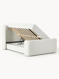 Cama continental en tejido bouclé con espacio de almacenamiento Perla