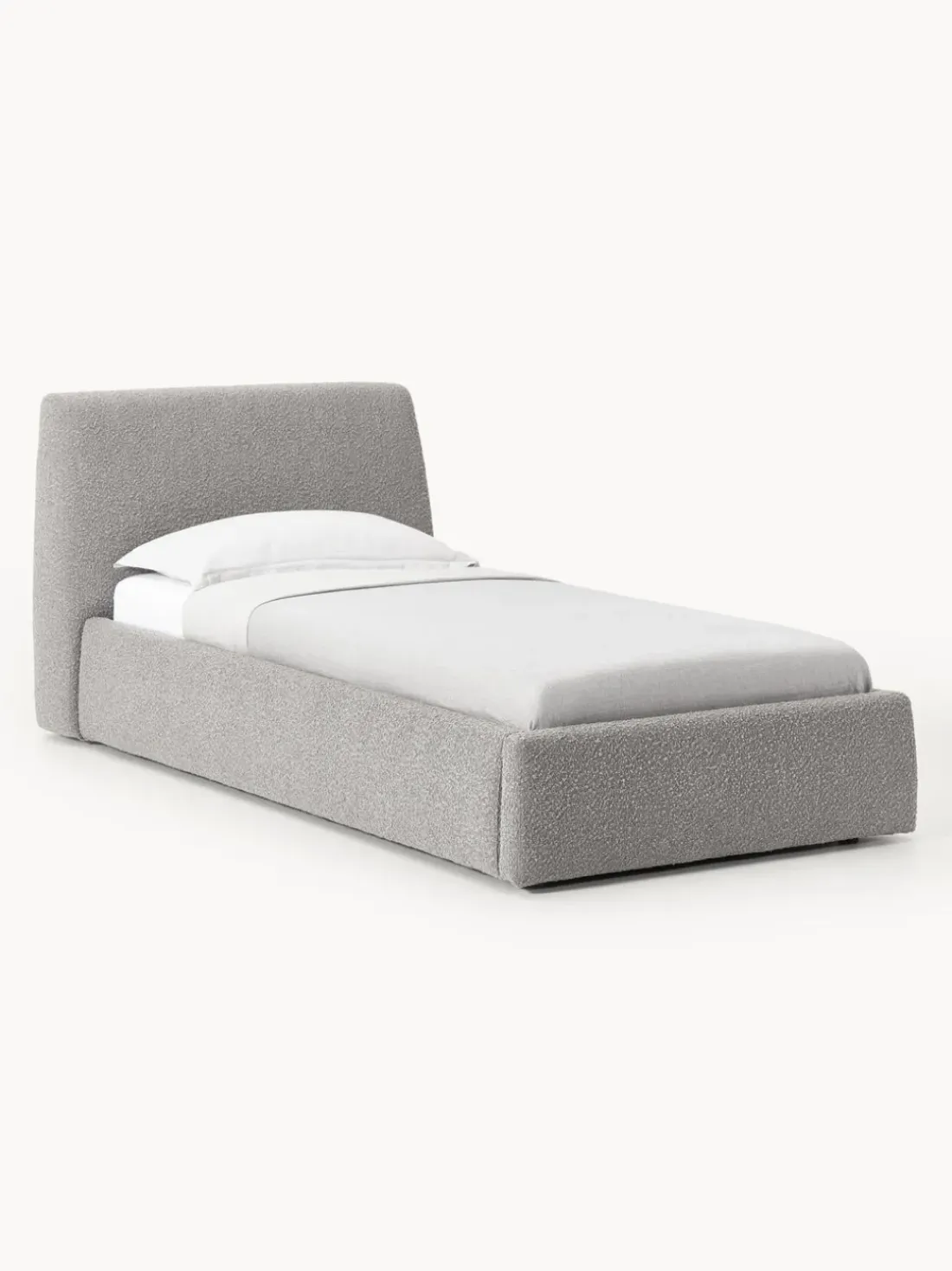 Cama individual en tejido bouclé con espacio de almacenamiento Cloud