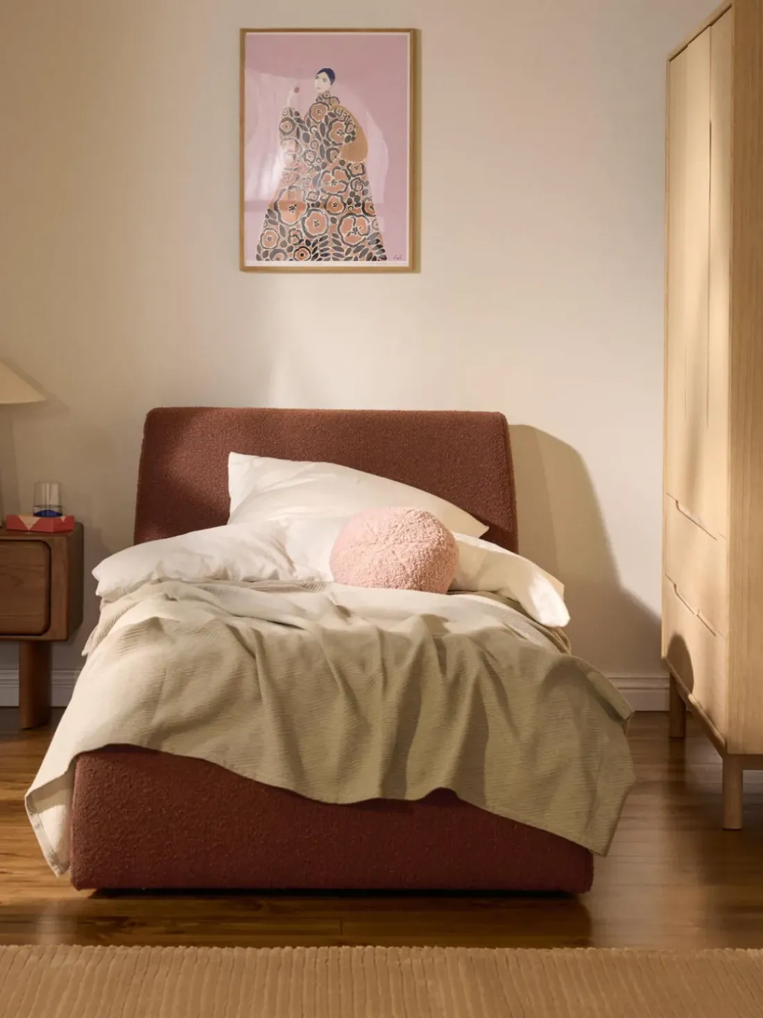 Cama individual en tejido bouclé Cloud