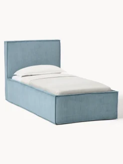 Cama individual tapizada de pana con espacio de almacenaje Dream
