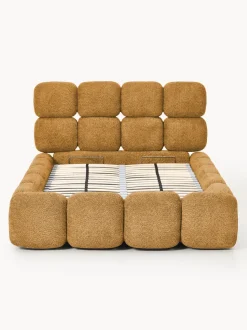 Cama individual tapizada en borreguillo bouclé con espacio de almacenamiento Tayla