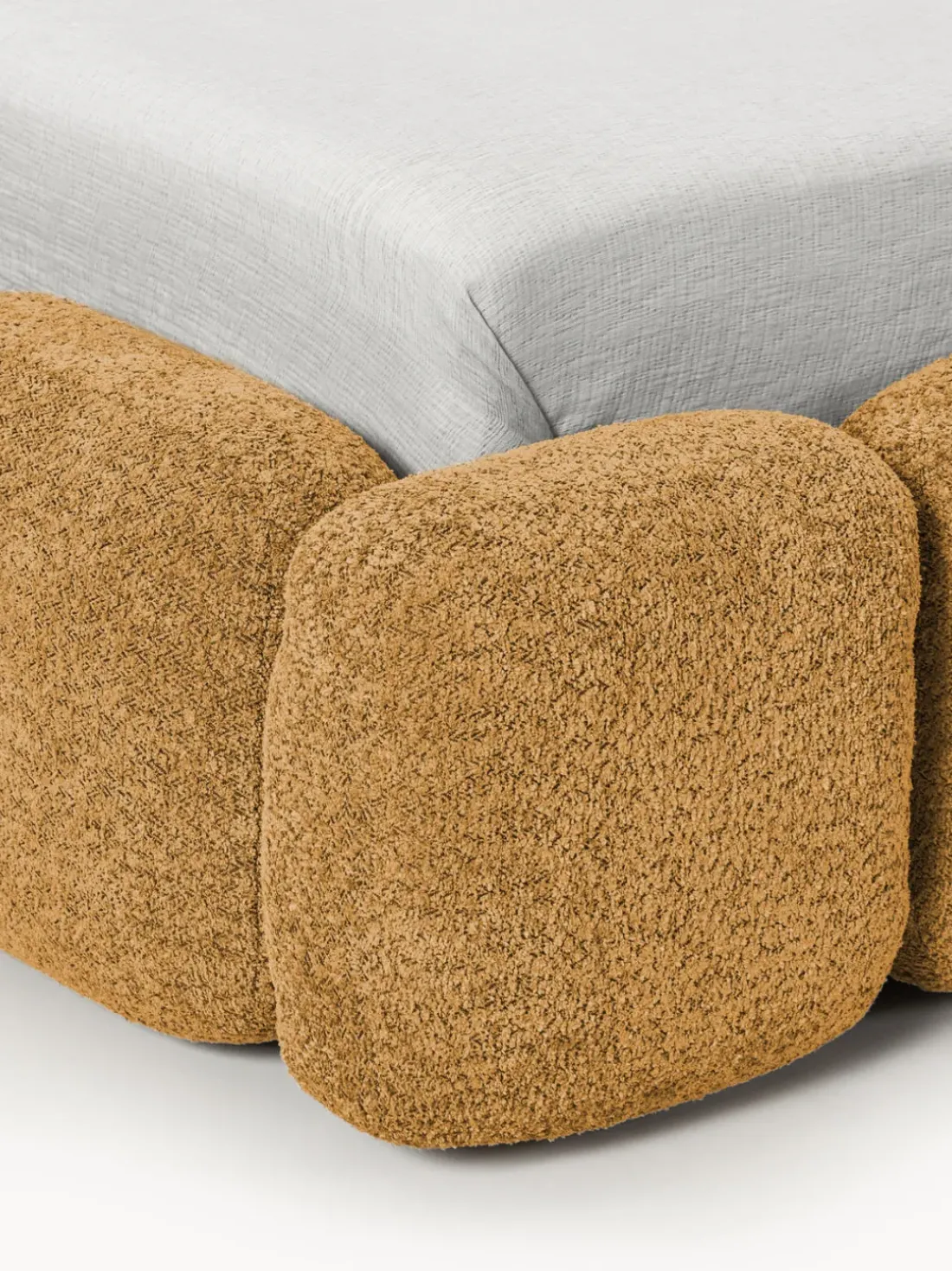 Cama individual tapizada en borreguillo bouclé con espacio de almacenamiento Tayla
