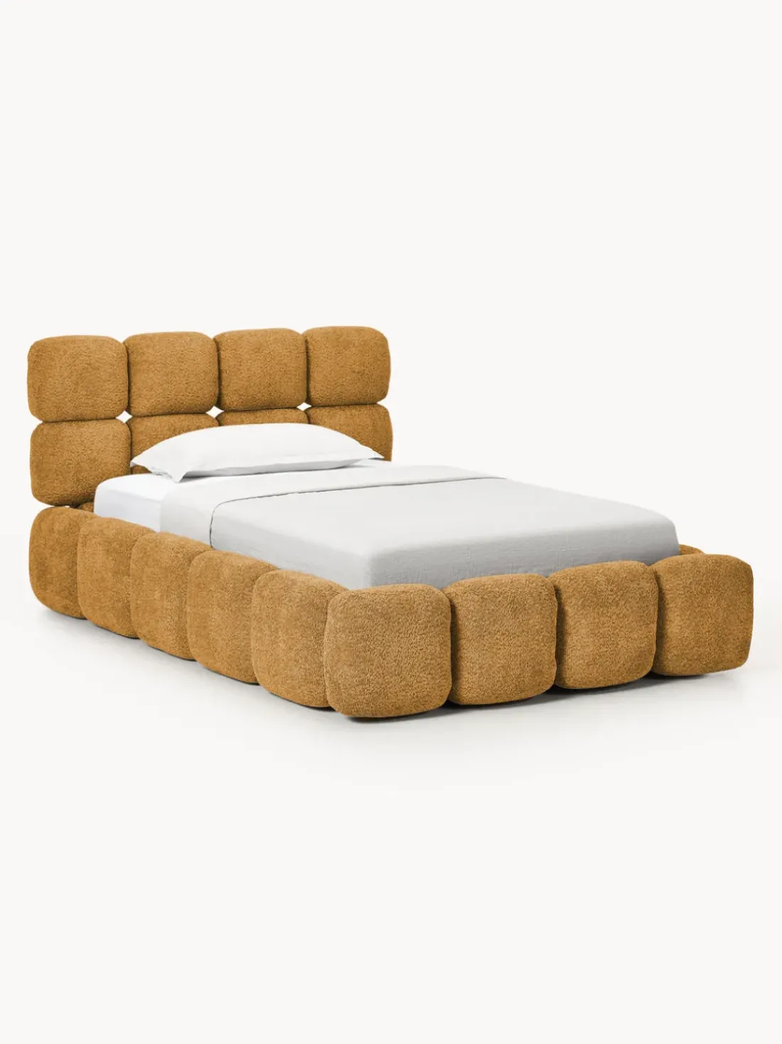 Cama individual tapizada en borreguillo bouclé Tayla