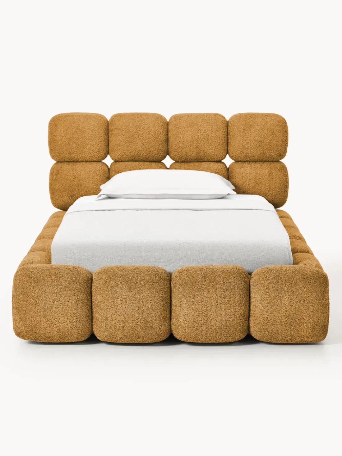 Cama individual tapizada en borreguillo bouclé Tayla