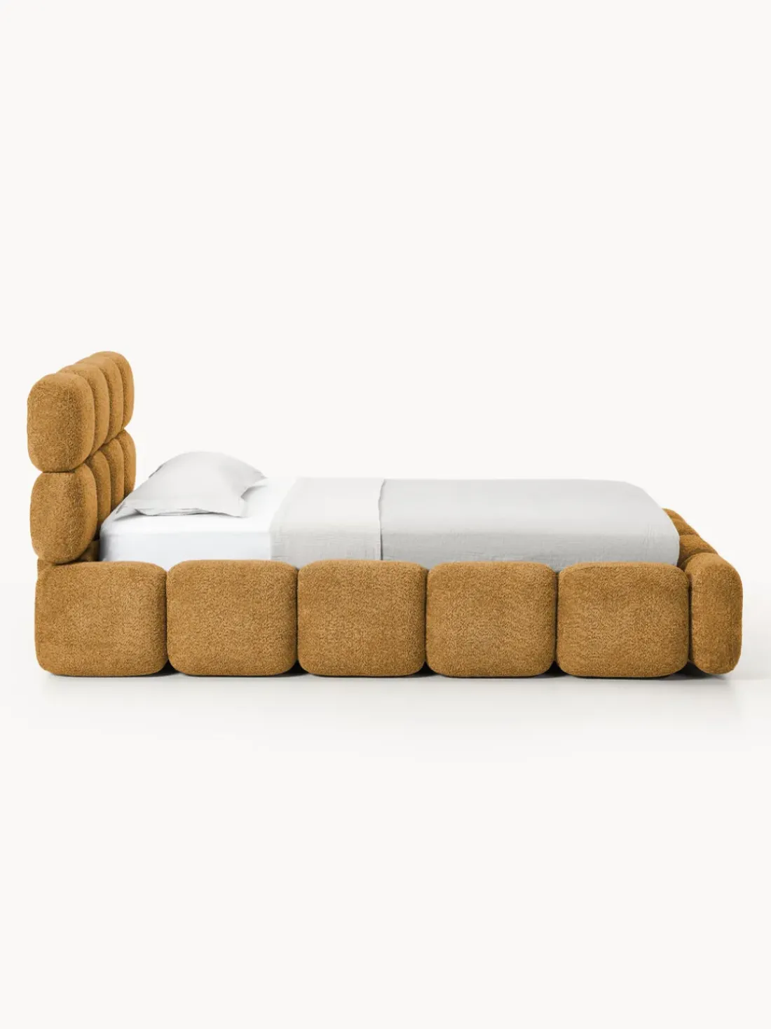 Cama individual tapizada en borreguillo bouclé Tayla