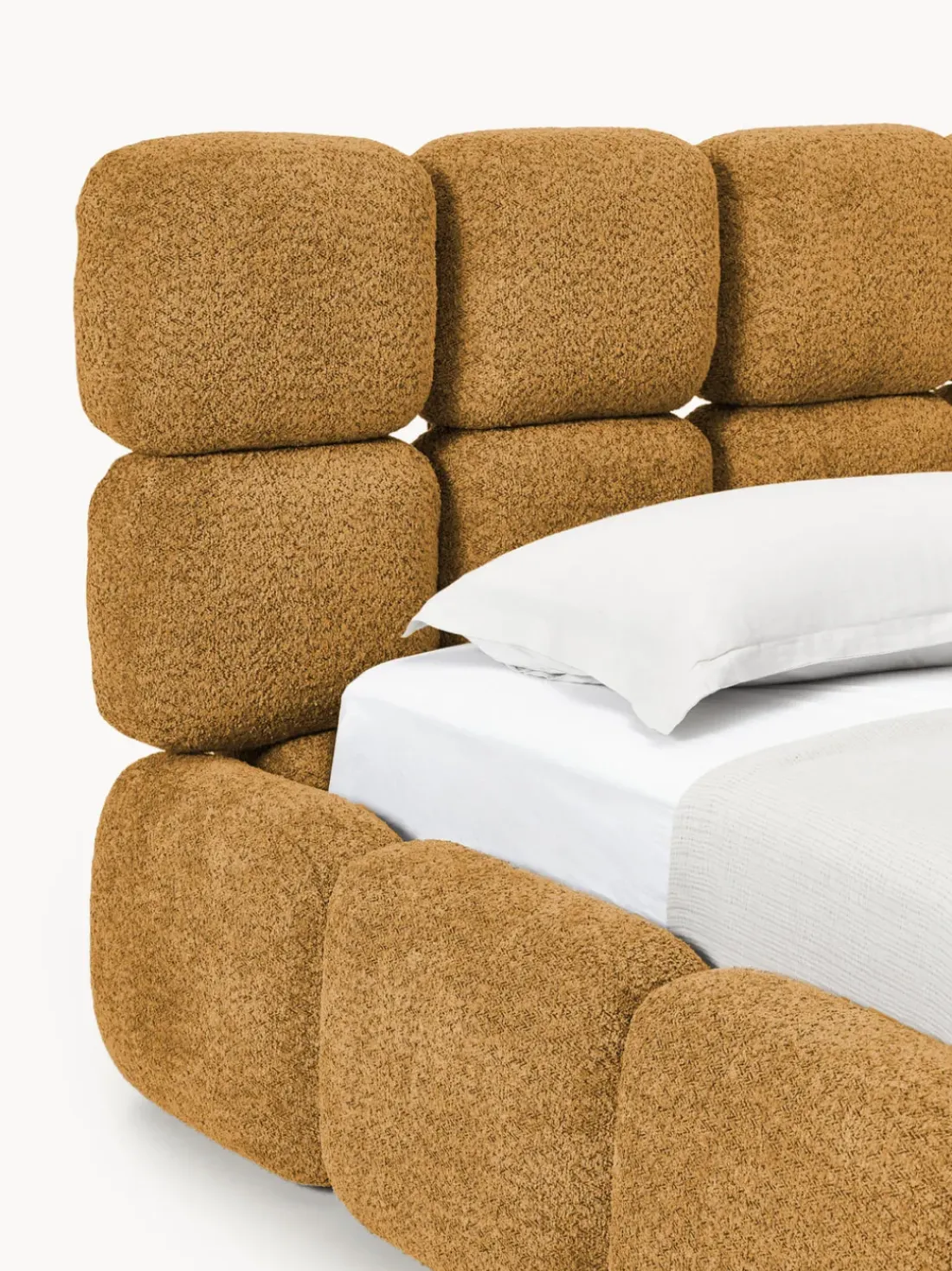 Cama individual tapizada en borreguillo bouclé Tayla