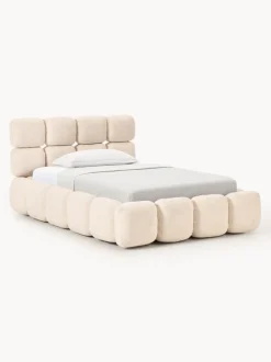 Cama individual tapizada en borreguillo bouclé con espacio de almacenamiento Tayla