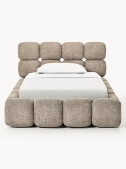 Cama individual tapizada en borreguillo bouclé con espacio de almacenamiento Tayla