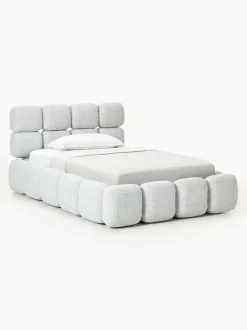 Cama individual tapizada en borreguillo bouclé con espacio de almacenamiento Tayla