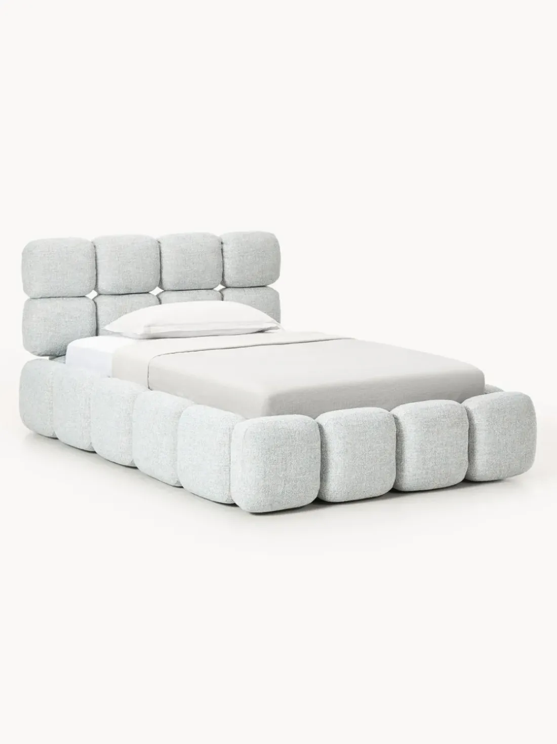 Cama individual tapizada en borreguillo bouclé con espacio de almacenamiento Tayla