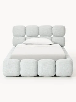 Cama individual tapizada en borreguillo bouclé con espacio de almacenamiento Tayla