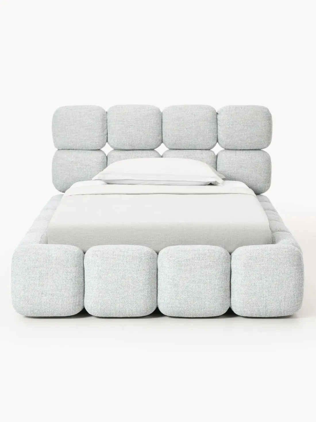 Cama individual tapizada en borreguillo bouclé con espacio de almacenamiento Tayla