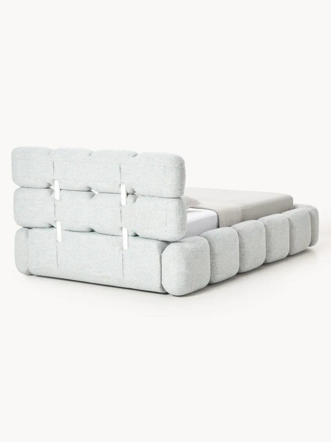 Cama individual tapizada en borreguillo bouclé con espacio de almacenamiento Tayla