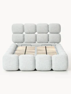 Cama individual tapizada en borreguillo bouclé con espacio de almacenamiento Tayla