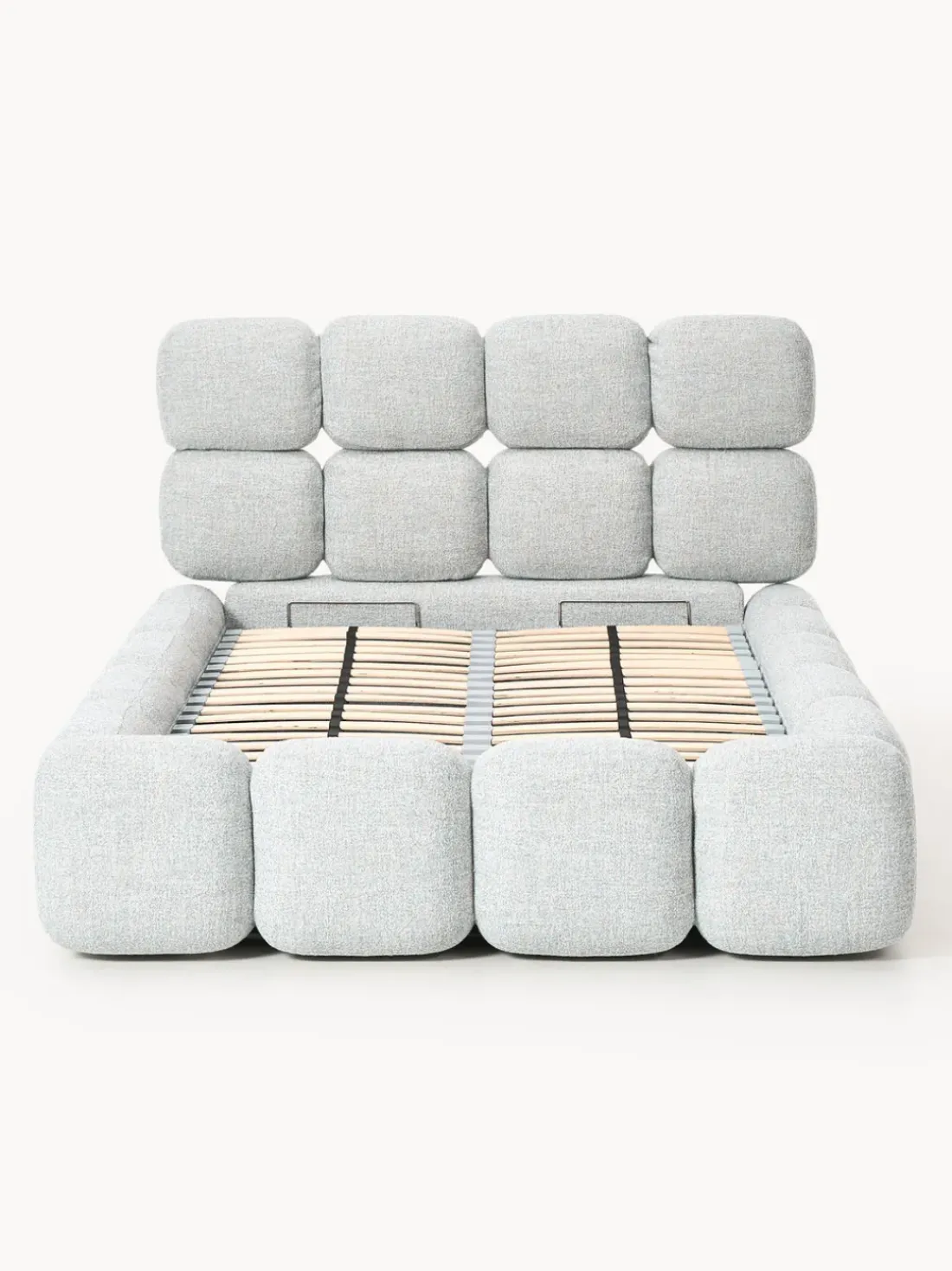 Cama individual tapizada en borreguillo bouclé con espacio de almacenamiento Tayla