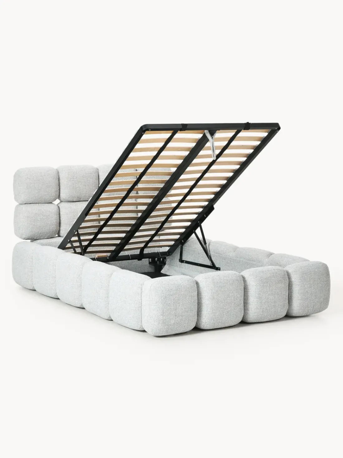 Cama individual tapizada en borreguillo bouclé con espacio de almacenamiento Tayla