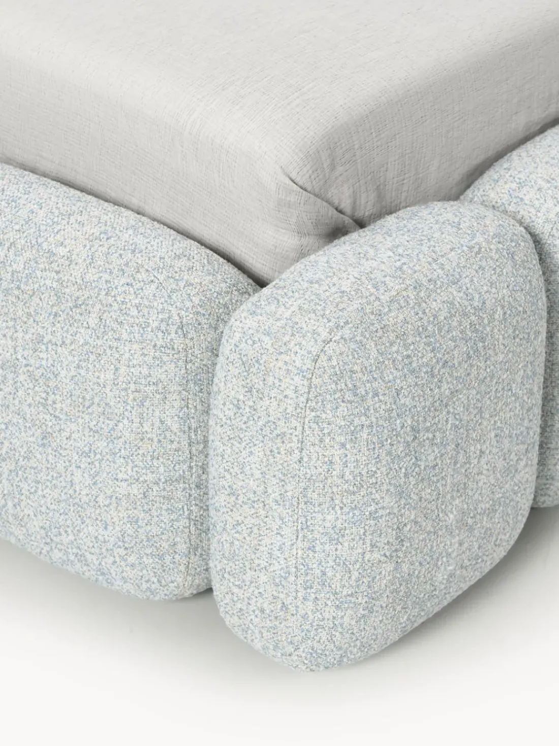 Cama individual tapizada en borreguillo bouclé con espacio de almacenamiento Tayla