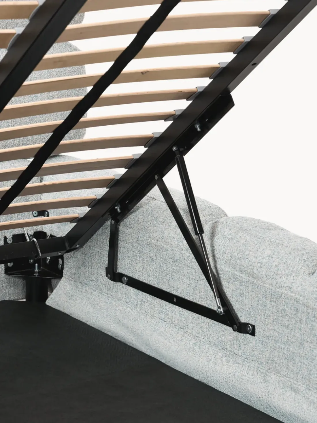 Cama individual tapizada en borreguillo bouclé con espacio de almacenamiento Tayla