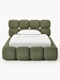 Cama individual tapizada en borreguillo bouclé con espacio de almacenamiento Tayla
