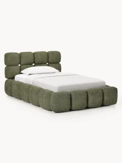 Cama individual tapizada en borreguillo bouclé Tayla