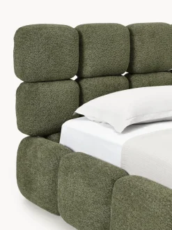 Cama individual tapizada en borreguillo bouclé Tayla