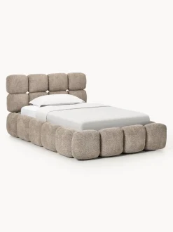 Cama individual tapizada en borreguillo bouclé Tayla