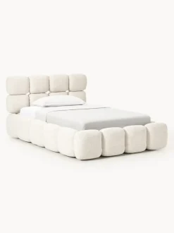Cama individual tapizada en borreguillo bouclé con espacio de almacenamiento Tayla