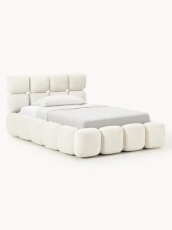 Cama individual tapizada en borreguillo bouclé con espacio de almacenamiento Tayla
