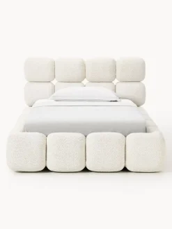 Cama individual tapizada en borreguillo bouclé con espacio de almacenamiento Tayla