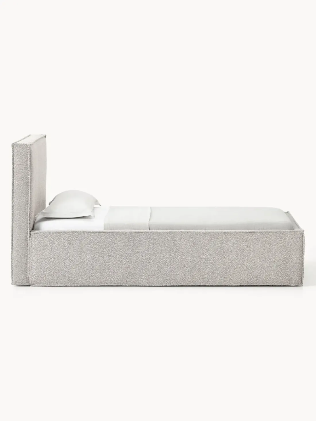 Cama individual tapizada en tejido bouclé con espacio de almacenamiento Dream