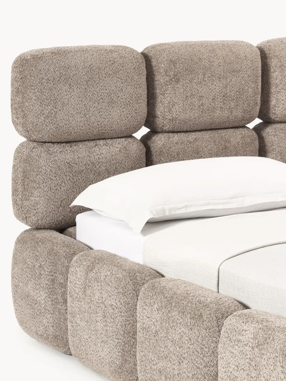 Cama tapizada de boreguillo bouclé con espacio de almacenamiento Tayla