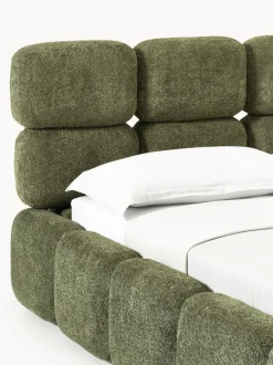 Cama tapizada de boreguillo bouclé con espacio de almacenamiento Tayla