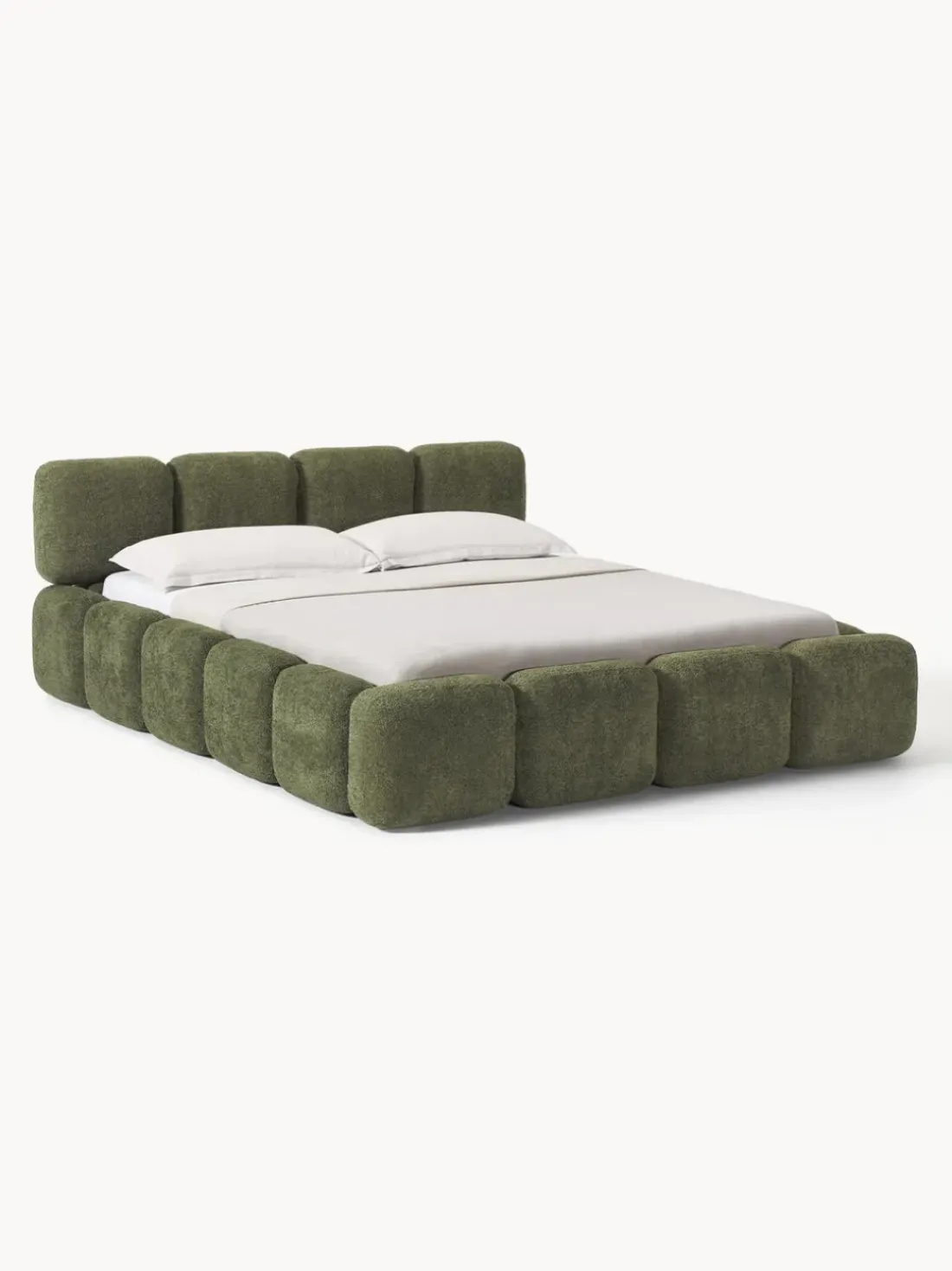 Cama tapizada de borreguillo bouclé Tayla