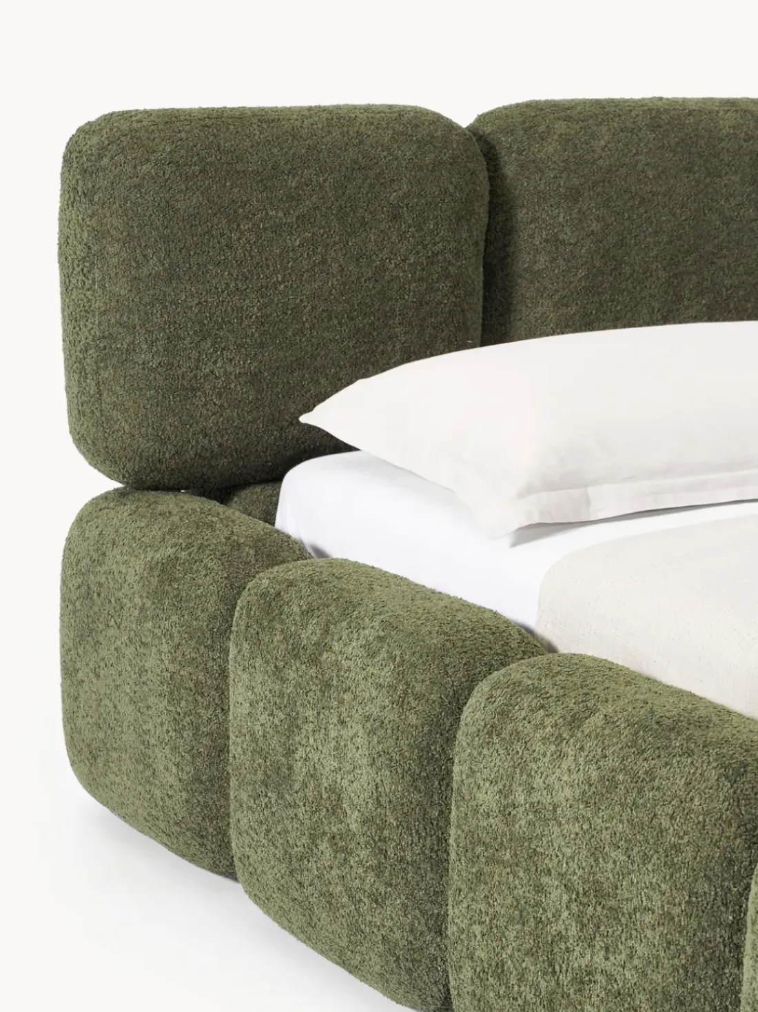 Cama tapizada de borreguillo bouclé Tayla