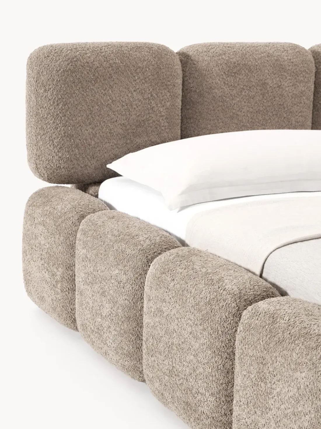 Cama tapizada de borreguillo bouclé Tayla
