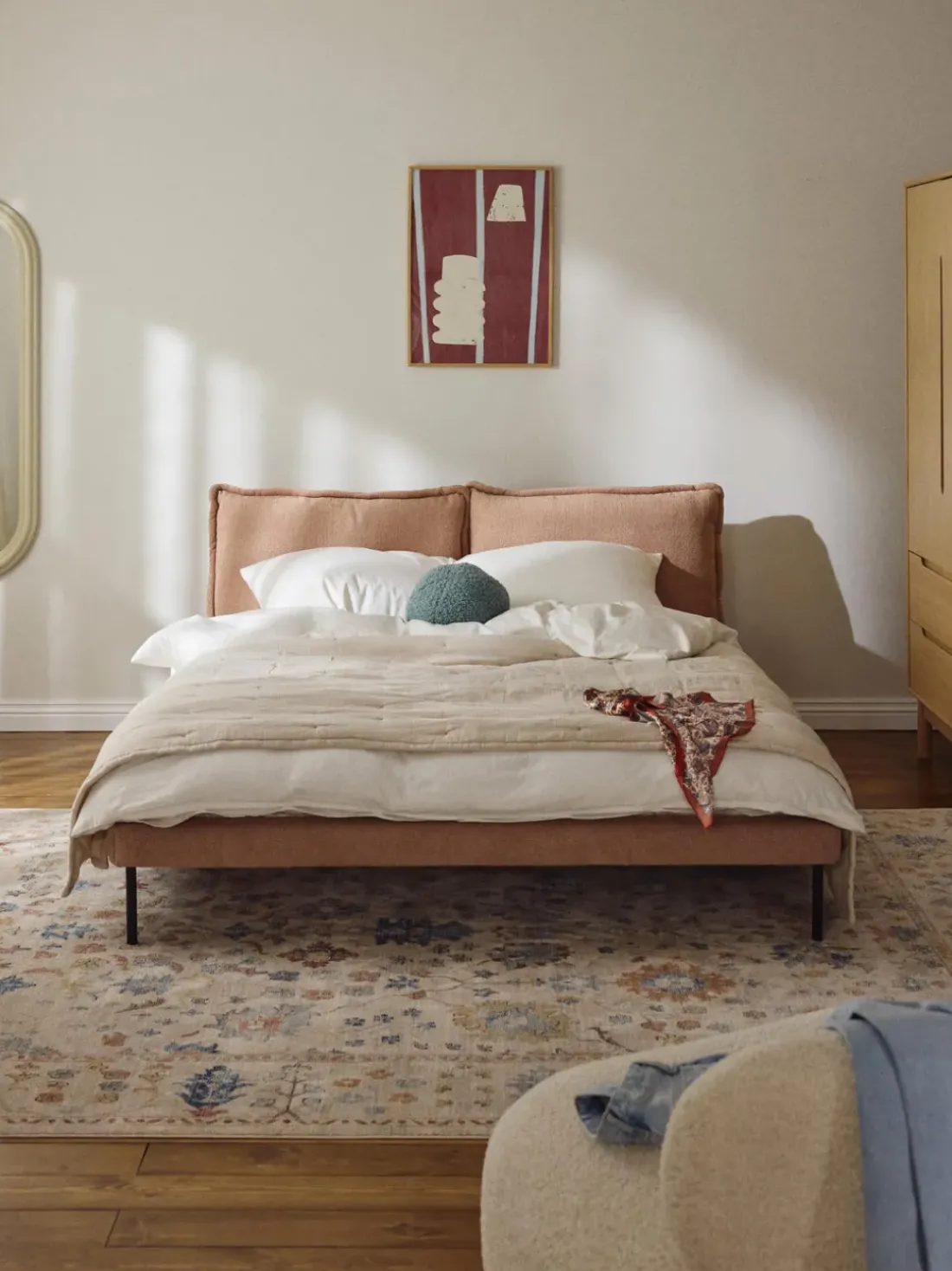 Cama tapizada de borreguillo bouclé Amelia